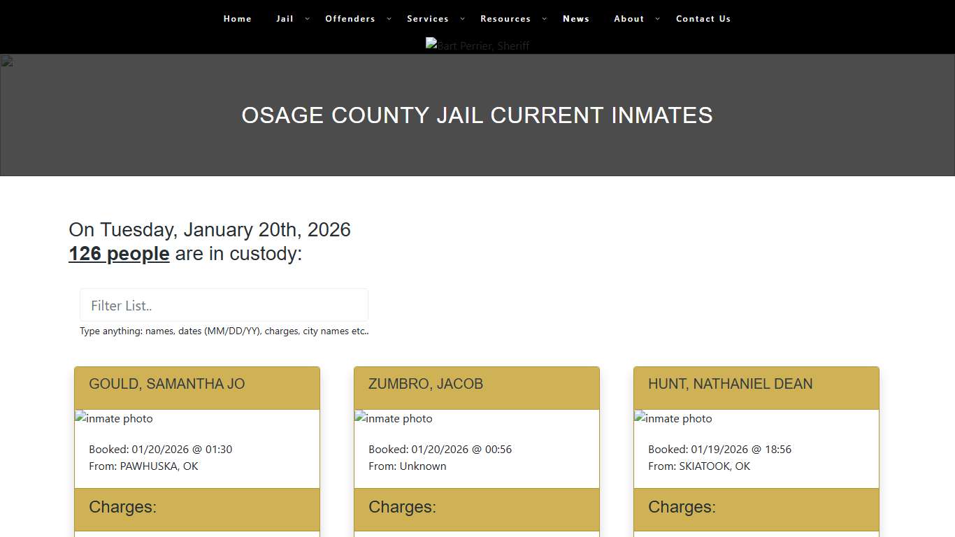 Osage County Jail Current Inmates – Osage County Sheriff's Office