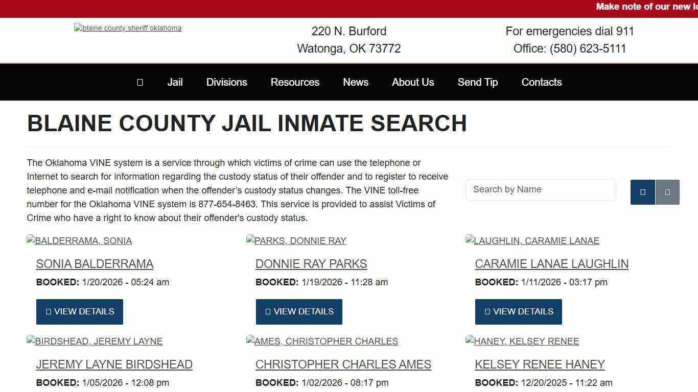Inmate Search - Blaine County Sheriff's Office Oklahoma Watonga, OK