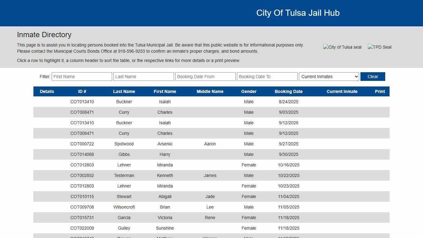 City of Tulsa Inmate Information